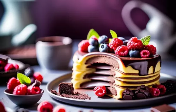 Baumkuchen mit Beeren und Schokolade