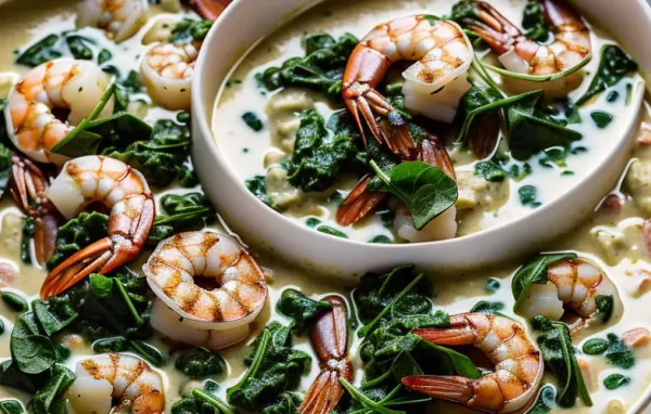 Cremesuppe mit Spinat und Shrimps