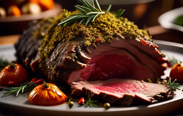 Ein köstlicher Wildschweinbraten mit einer würzigen Kräuterkruste