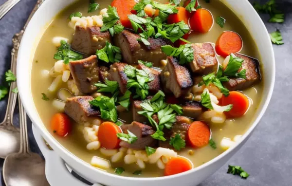 Eine köstliche mallorquinische Suppe mit Hühnerfleisch und Mandeln.