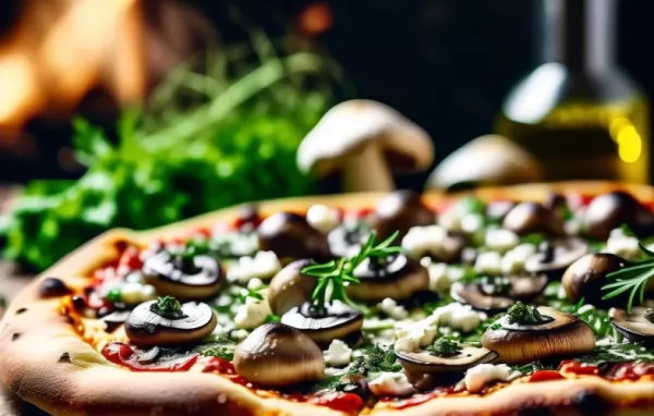 Eine köstliche Pilz-Feta Pizza mit aromatischem Kräuteröl für Genießer!