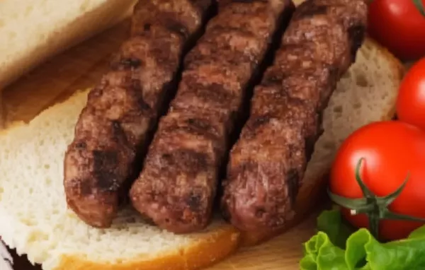 Feurige Cevapcici mit einer würzigen Paprika-Tomatensauce auf Knoblauch-Brot