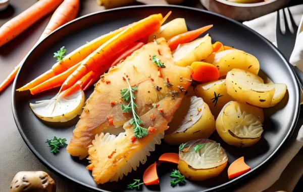 Gebratener Pangasius mit Kartoffeln und Karotten