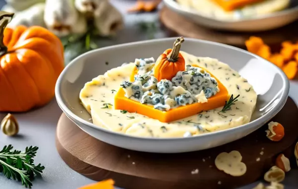 Herzhaftes Kürbisgericht mit Gorgonzola und Schinken