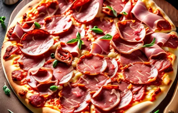 Köstliche Fleischpizza mit würziger Salami und herzhaftem Schinken