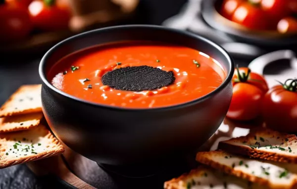 Köstliche Tomatencremesuppe mit knusprigen Schwarzbrotchips