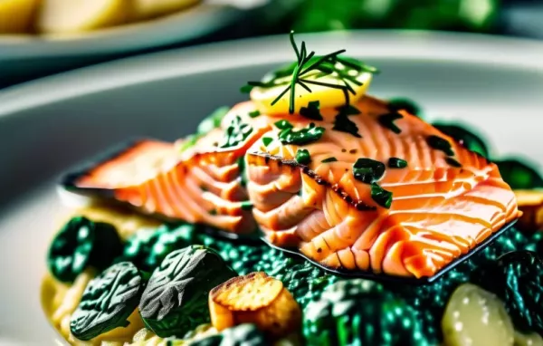 Köstliches Rezept für überbackenen Lachs mit cremigem Spinat und knusprigen Kartoffeln