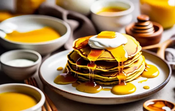 Leckere und gesunde Kurkuma Pfannkuchen mit Joghurt und Honig