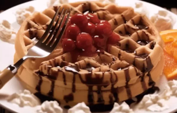 Leckere Waffeln mit einem fruchtigen Topping aus heißen Kirschen