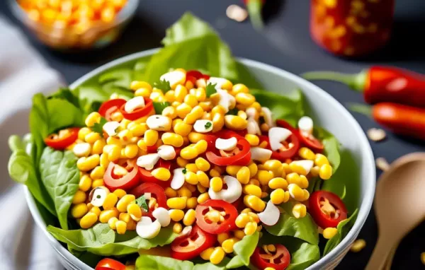 Leckerer Schinkensalat mit Paprika und Mais