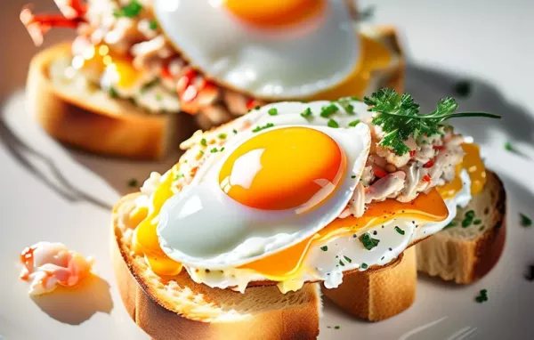 Leckeres Krabbenbrot mit Spiegelei