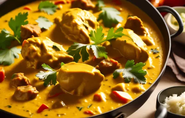 Leckeres Putencurry mit frischen Pfirsichen