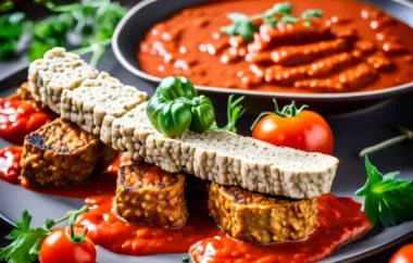 Ein leckeres veganes Gericht: Panierte Tempeh-Stangen mit selbstgemachter Tomatensauce