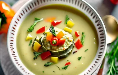 Erfrischende kalte Artischocken Suppe mit würzigem Paprika Dill Relish