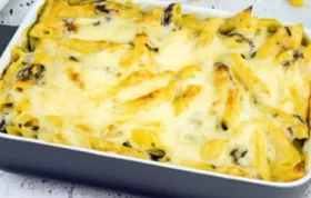 Delikater Nudelauflauf mit frischem Spinat und Käse überbacken