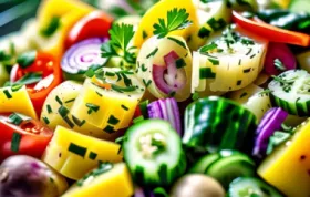 Ein erfrischender Kartoffelsalat mit frischen Gemüse und Kräutern