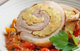 Ein köstlicher gefüllter Putenrollbraten mit mediterranem Gemüse à la Ratatouille.