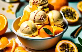 Erfrischendes und fruchtiges Eis mit Orangen und Passionsfrüchten