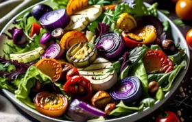 Frischer und gesunder Salat mit geröstetem Ofengemüse