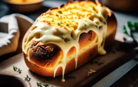 Köstliches überbackenes Brot mit geschmolzenem Käse, perfekt als herzhafter Snack oder Beilage